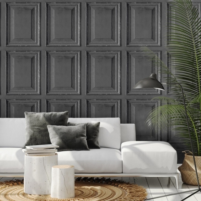 Antique Wood Panel Wallpaper Charcoal