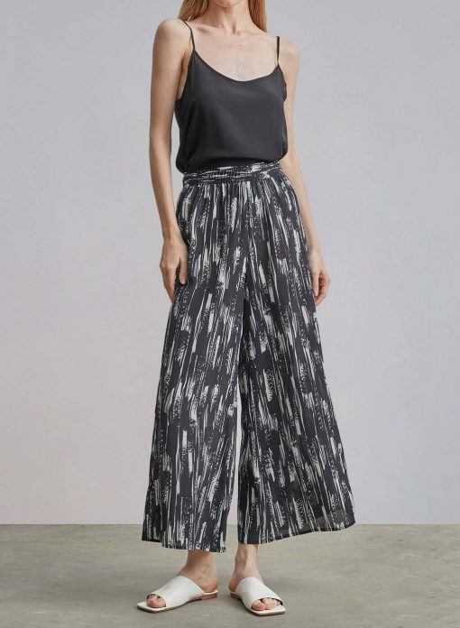 Black & White Printed Wild-leg Silk Trousers