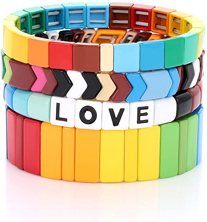 Boderier Enamel Stackable Rainbow Colorful Tile Bead Bracelet