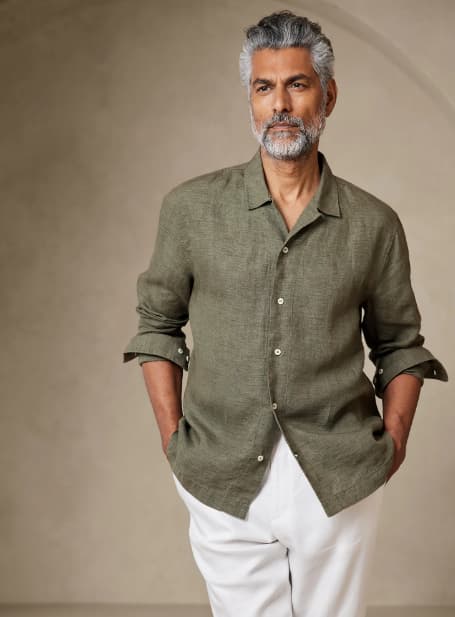 CASTELLO UNTUCKED LINEN RESORT SHIRT Green